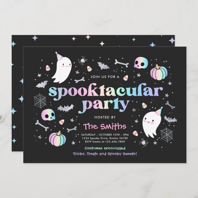Invitation Halloween Spooktacular Party Cute Pastel Ghost (Devant / Derrière)