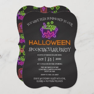 Invitation Halloween Spooktacular Party Neon Witch Cauldron I