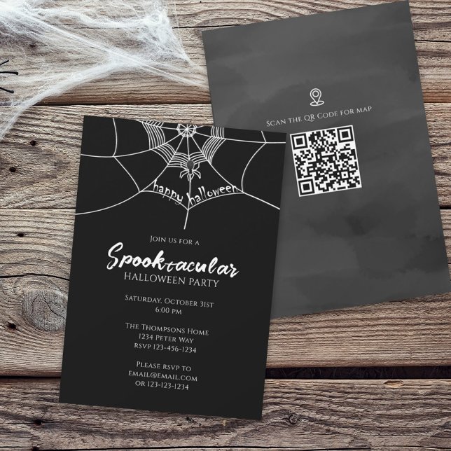 Invitation Halloween Spooktacular Spider Web QR Code Map (Créateur téléchargé)