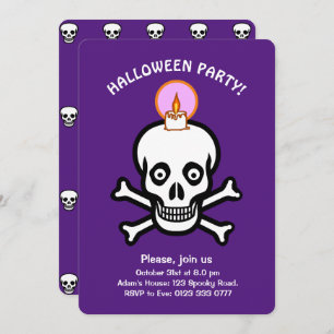 Invitation Halloween spooky skulls on royal purple Invite