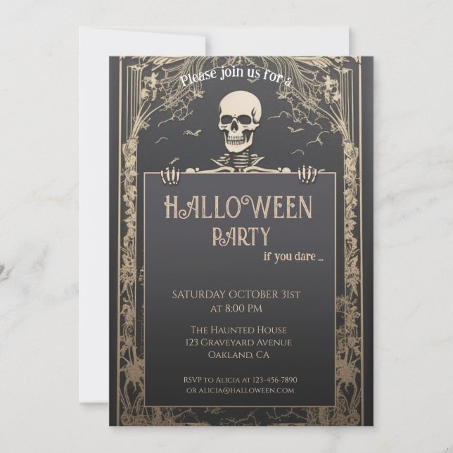 Invitation Halloween squelette classique (Devant)