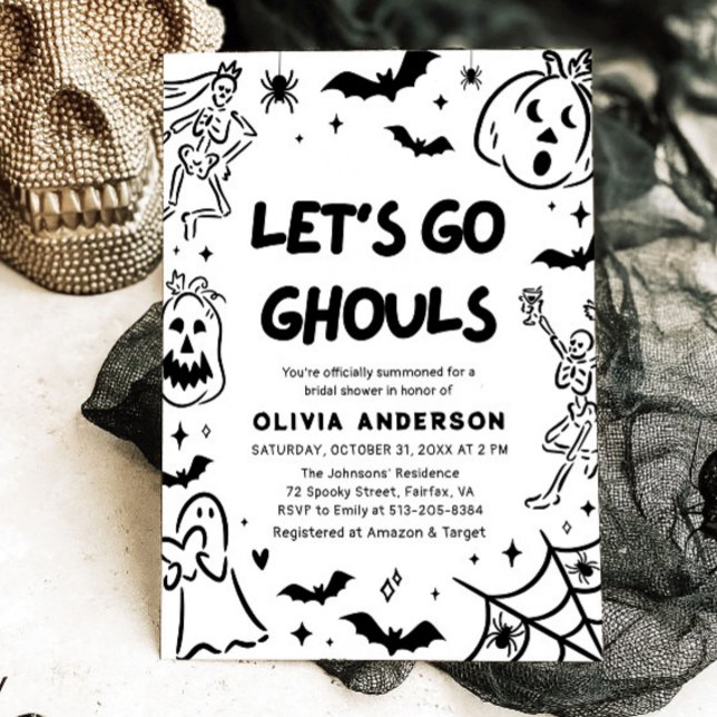 Invitation Halloween squelette Fête des mariées fantôme (Hand Drawn Halloween Skeleton Ghost Bridal Shower Invitation)