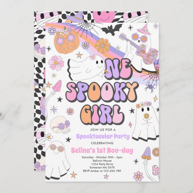Invitation Halloween Super Cute Ghost 1er Anniversaire (Devant / Derrière)