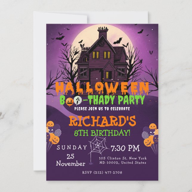 Invitation Halloween Theme Anniversaire de enfant Party (Devant)