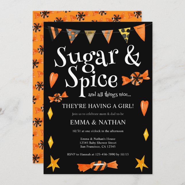 Invitation Halloween Thème C'est un Baby shower de fille (Devant / Derrière)