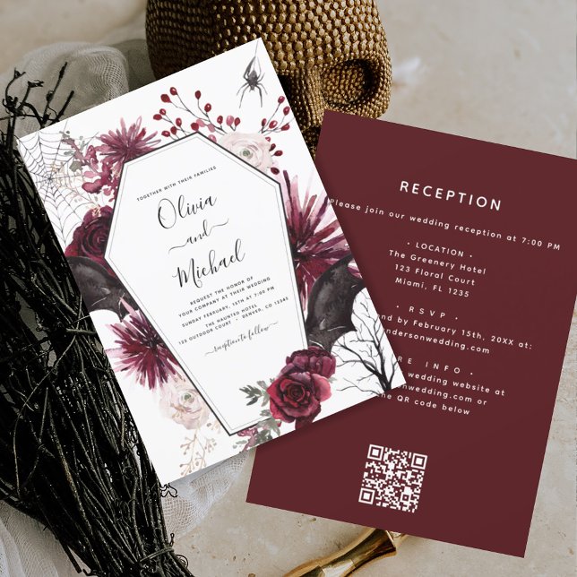 Invitation Halloween tout en un QR Code Goth Mariage (Créateur téléchargé)
