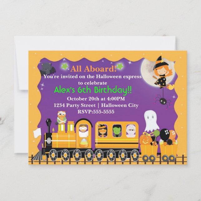 Invitation Halloween Train Amusants Enfants Costume Fête Invi (Devant)