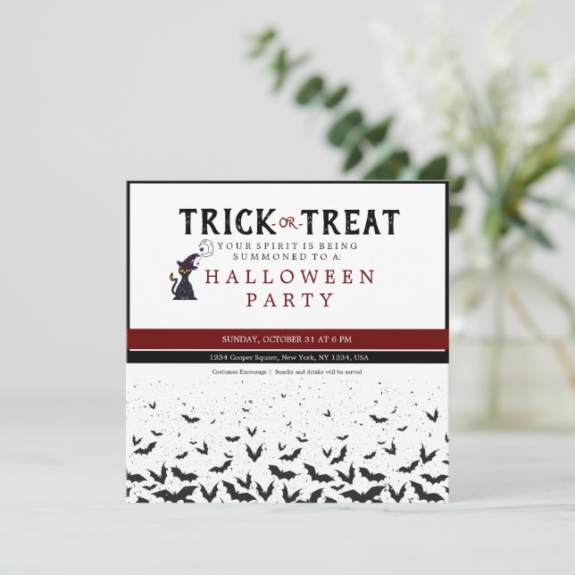 Invitation Halloween Trick Ou Traiter Effrayant Chat Partie C (Debout devant)