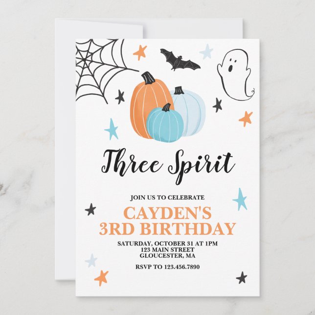 Invitation Halloween Trois Esprits 3e Anniversaire Citrouille (Devant)