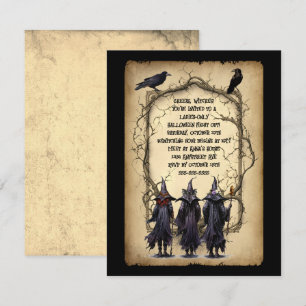 Invitation Halloween trois sorcières et brindilles