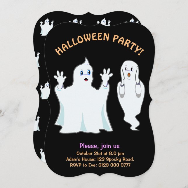 Invitation Halloween Trumpy & Munchy Ghosts (Devant / Derrière)