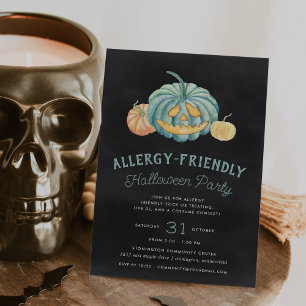 Invitation Halloween Turquoise Citrouille Allergy Friendly Pa