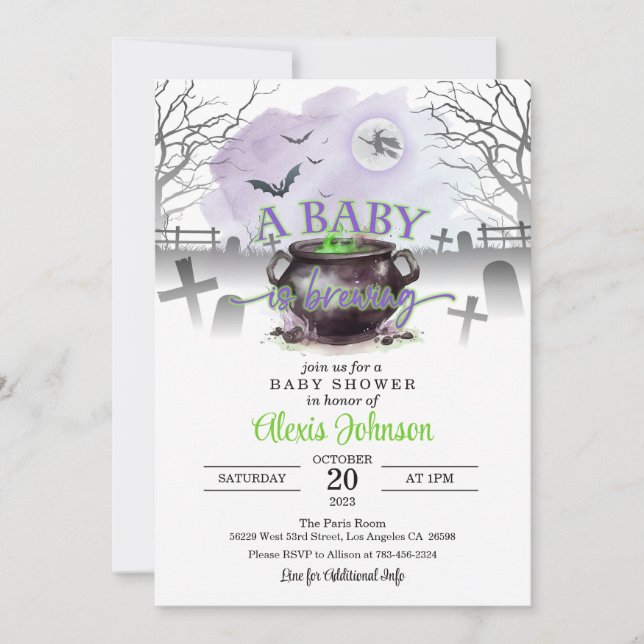 Invitation Halloween Un bébé brasse du Baby shower (P/G) (Devant)