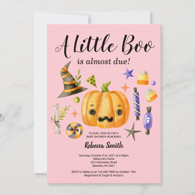 Invitation Halloween Un Petit Boo Citrouille Baby shower fill (Devant)