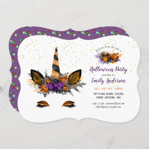 Invitation Halloween Unicorn Visage Girls Anniversaire Fête