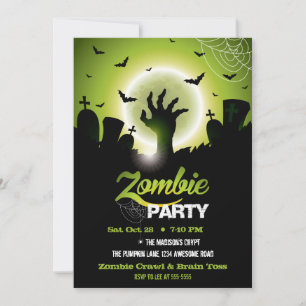 Invitation Halloween verte du cimetière Zombie