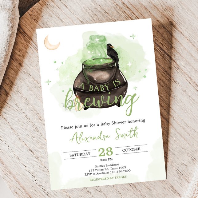 Invitation Halloween verte Un bébé brasse Baby shower (Green A Baby is Brewing Halloween Baby Shower Invitation)
