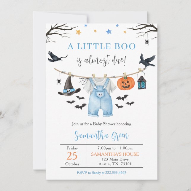 Invitation Halloween Vêtements Petit Baby shower Boo (Devant)