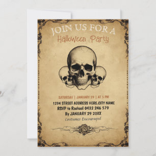 Invitation Halloween Vintage adulte moderne crâne d'Halloween
