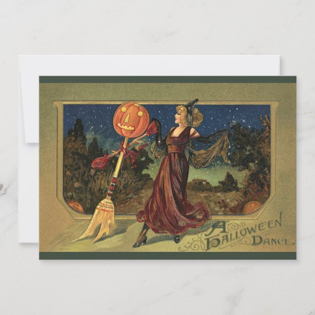 Invitation Halloween vintage, Belle Sorcière dansante (Devant)
