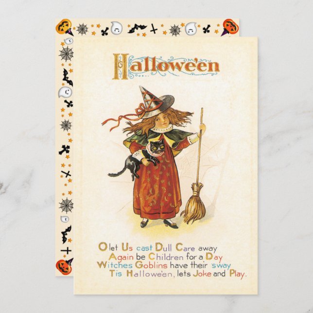 Invitation Halloween vintage Fun Little Witch (Devant / Derrière)