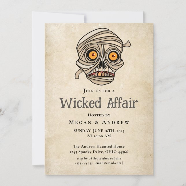 Invitation Halloween Vintage Gothique crâne de Wicked Affair (Devant)