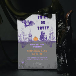 Invitation Halloween vintage gris orange violet