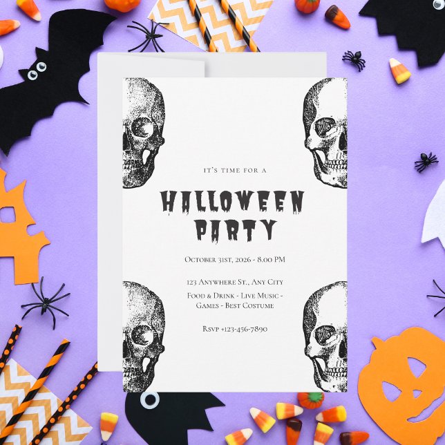 Invitation Halloween vintage noir et blanc crâne (Créateur téléchargé)