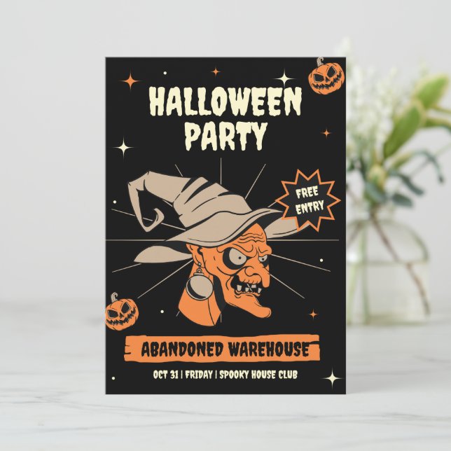 Invitation Halloween vintage, Nuit d'Halloween  (Debout devant)