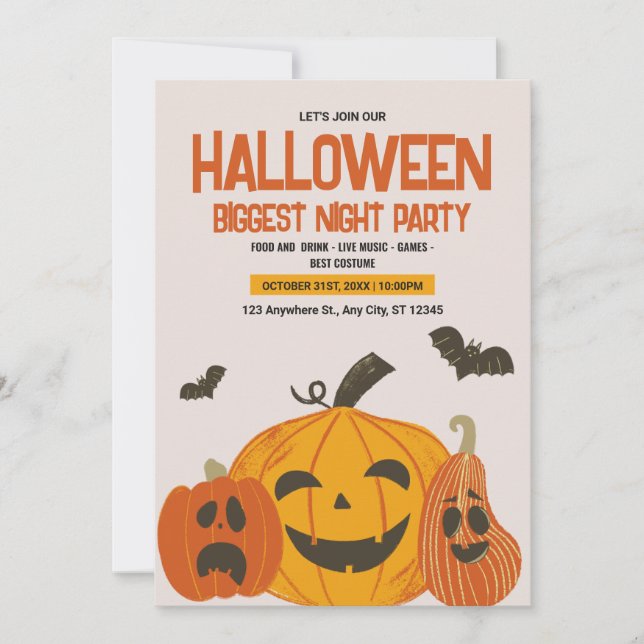 Invitation Halloween vintage, Nuit d'Halloween  (Devant)