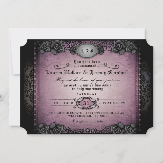Invitation Halloween violet noir gothique mariage RÉCEPTION (Devant)