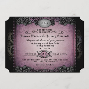 Invitation Halloween violet noir gothique mariage RÉCEPTION