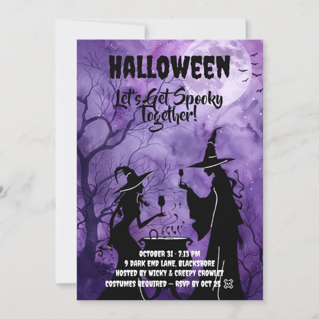Invitation Halloween Violet pour une Soirée Épouva (Devant)