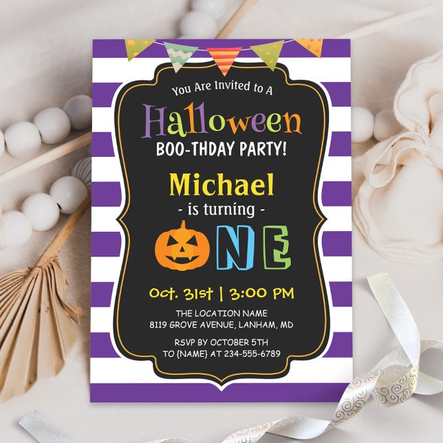Invitation Halloween violet tendance Baby First Birthday Part (Créateur téléchargé)