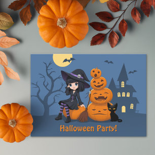Invitation Halloween Witch, Black Cat et la fête Citrouille