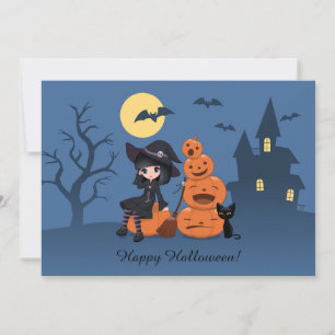 Invitation Halloween Witch, Black Cat et la fête Citrouille
