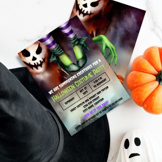 Invitation Halloween Witch Costume Fantôme (Boos and wicked witch Halloween party invitation.)