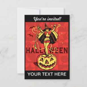 Invitation Halloween Witch Girl (vintage)