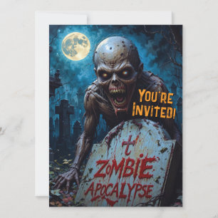 Invitation Halloween Zombie Goule Cimetière Effrayant Pleine 