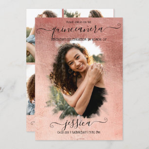 Invitation Halo photo rose Gold Foil Collage photo Quinceañer