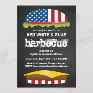 Invitation Hamburger patriotique BBQ