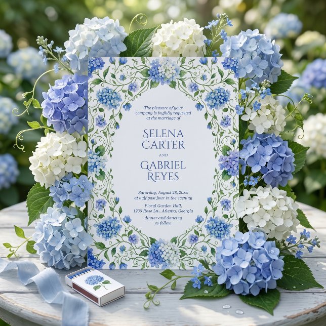 Invitation Hamptons Style Blue Hydrangea Watercolor Wedding (Créateur téléchargé)