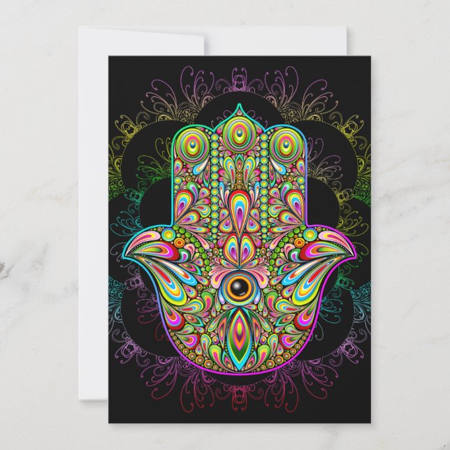 Invitation Hamsa Fatma Main Psychedelic Art (Devant)