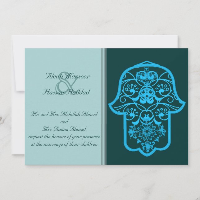 Invitation Hamsa floral (bleu) (Mariage) (Devant)