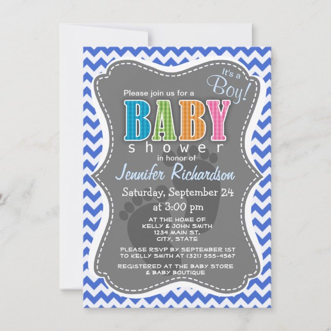 Invitation Han Blue Chevron Stripes (Devant)