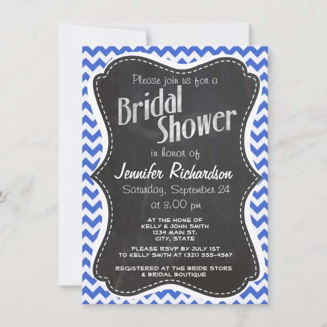 Invitation Han Blue Chevron Stripes; Chalkboard look (Devant)