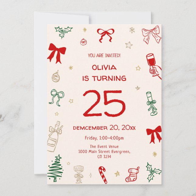 Invitation Hand Drawn Adult Christmas Party  (Devant)