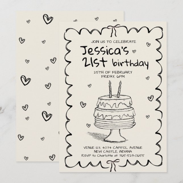 Invitation Hand Drawn Adult Scribble Birthday  (Devant / Derrière)