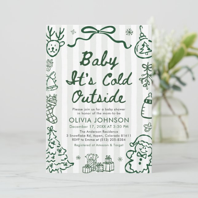 Invitation Hand Drawn Baby It's Cold Outside Baby Shower (Debout devant)