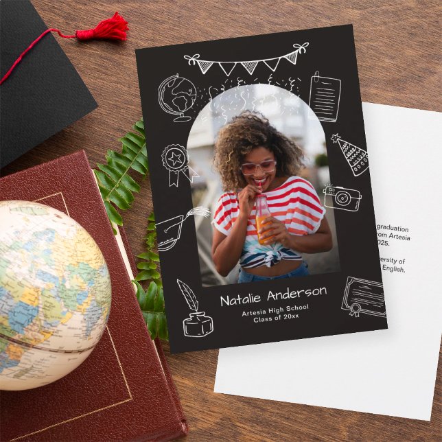 Invitation Hand Drawn Black Arch Photo Graduate Announcement (Créateur téléchargé)